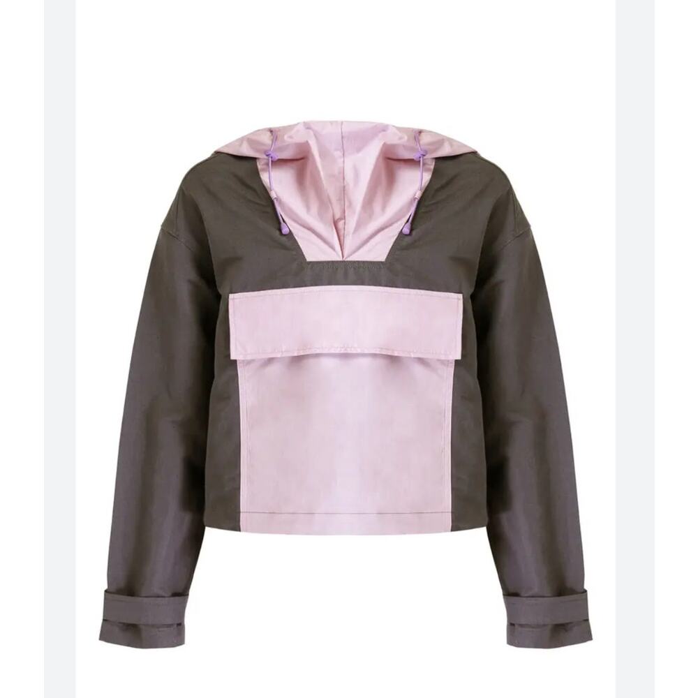 Sweaty‎ Betty Gray Purple Nomad Hooded Pullover Jacket US 8 color block